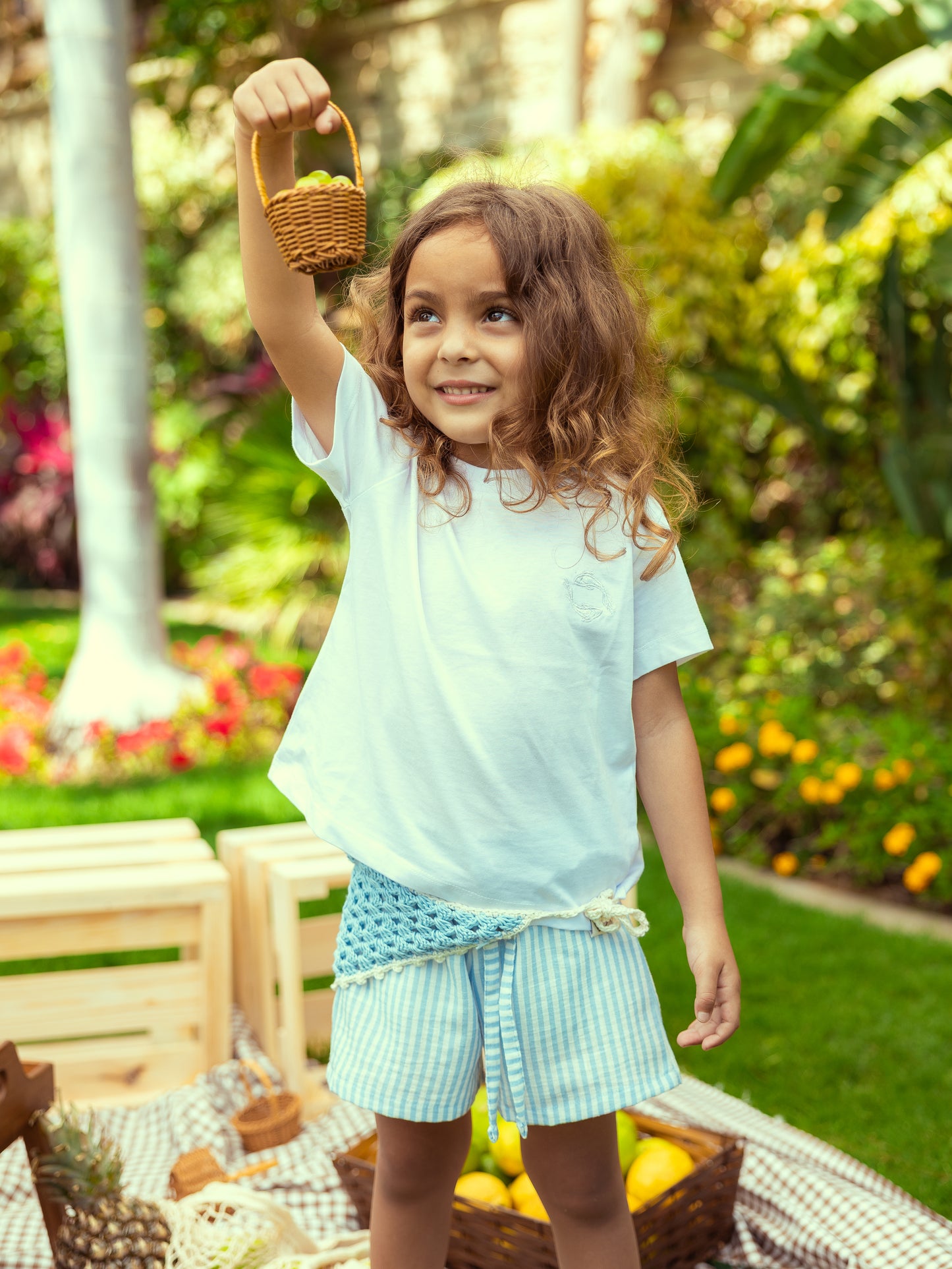 Striped Linen Shorts - Sky Blue