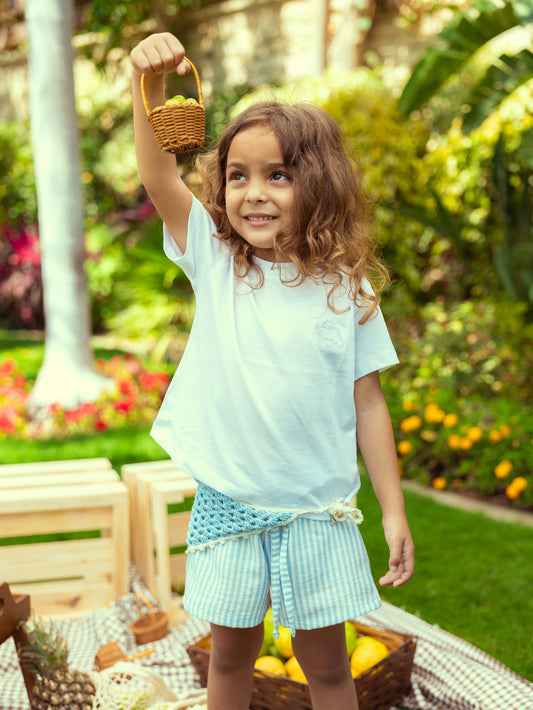 Striped Linen Shorts - Sky Blue