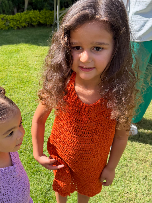 Crochet Halter Dress - Orange