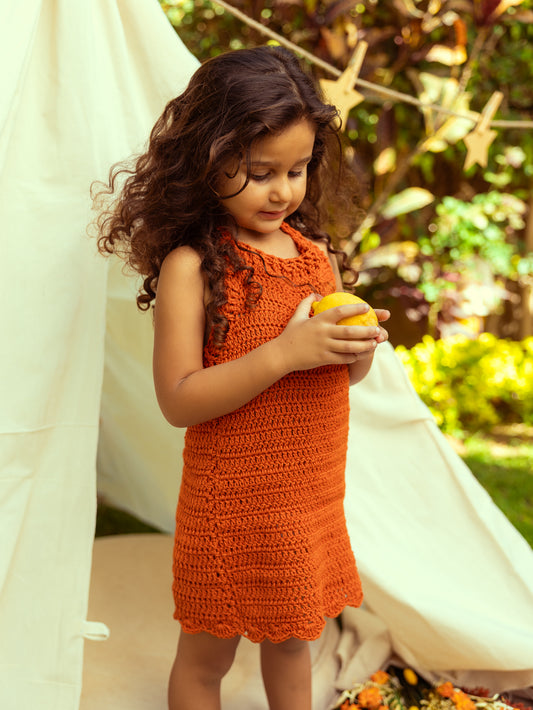 Crochet Halter Dress - Orange