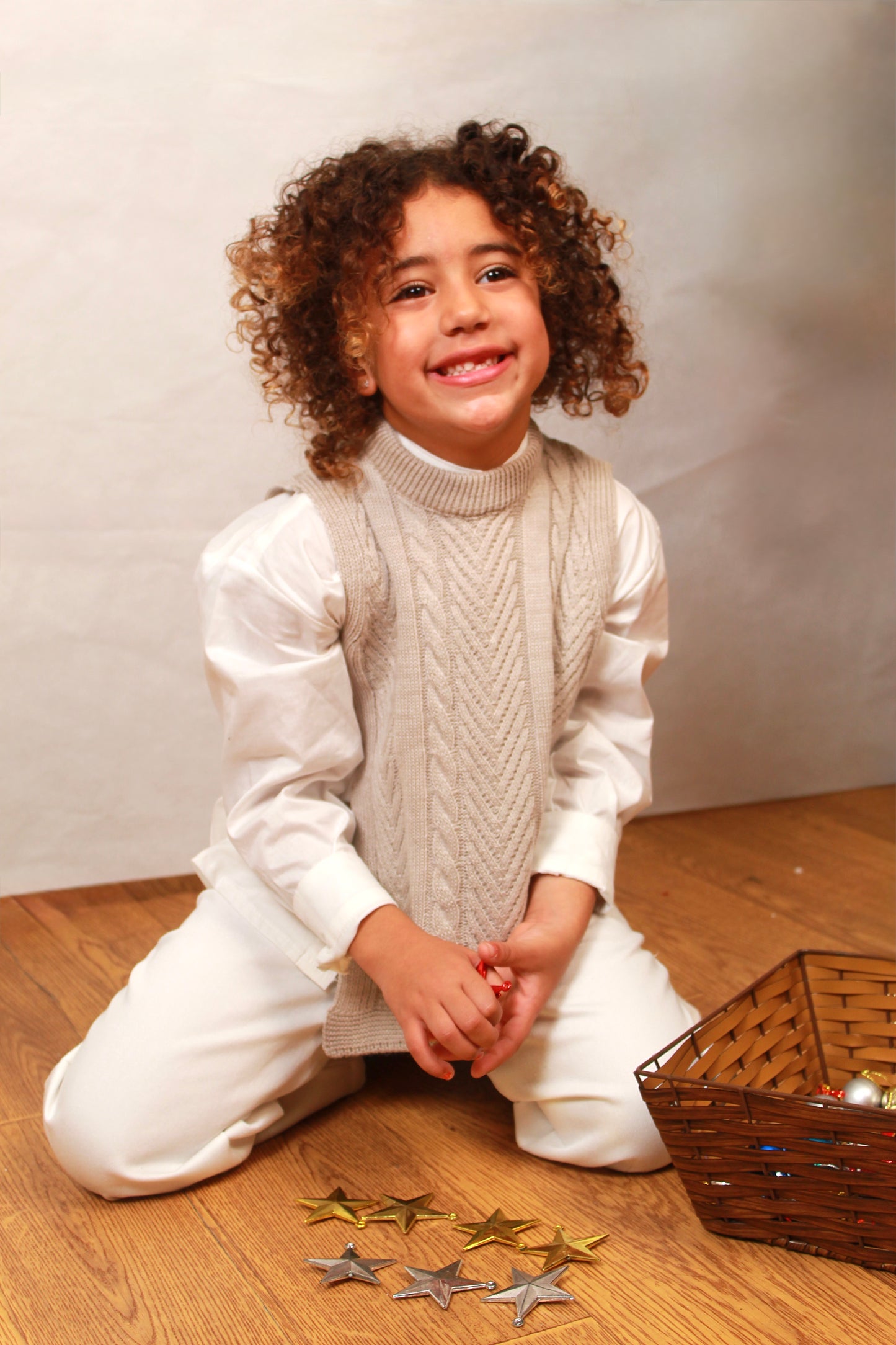 Open-Side Knit Vest - Beige